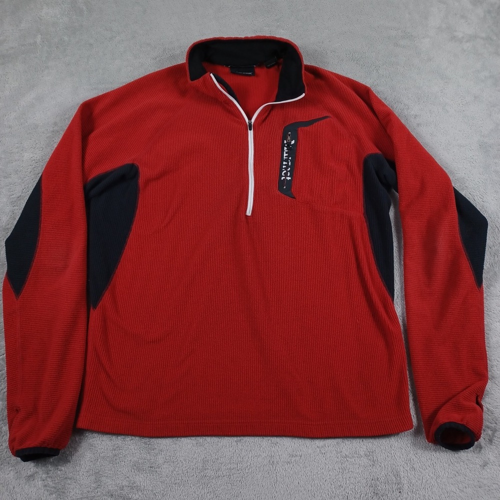 Marmot Sweater Mens Medium Red 1/4‎ Zip Pokcet Outdoor Logo Waffle Knit